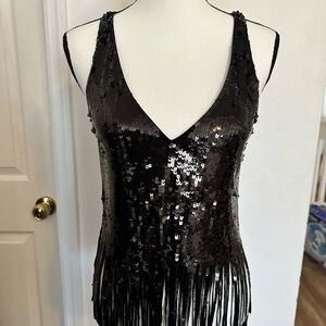 Zara Black Sequin Camisole with Fringe